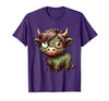 Cute Highland Cow Zombie Halloween Designs Highland Cow Zombie Halloween Farm Animal Women Girls T-Shirt - size chart
