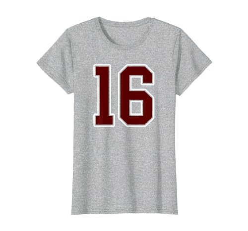 Maroon Number 16 Jersey Player Uniform #16 Gifts Maroon and White Number 16 Jersey Player Uniform #16 Fan T-Shirt - size