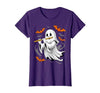 Ghost Halloween Lover Gift Co. Boo Ghost Playing Flute Halloween Musical Instrument T-Shirt - size chart