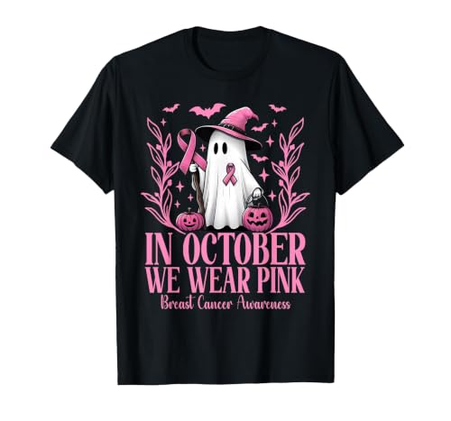 Arich.Tee's Breast Cancer Awareness Ghost in October We Wear Pink Breast Cancer Witch Ghost Halloween T-Shirt - size chart