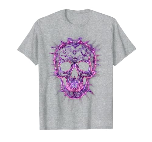 Mademark Halloween Bat Swarm Skull Graphic T-Shirt - size chart