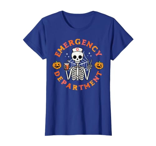 Halloween Nurse Shirts For Women Scrub Costumes Emergency Department Funny Halloween ER Nurse Women Men T-Shirt - size chart