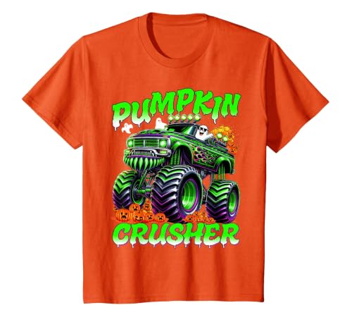Pumpkin Crusher Kids Tees Pumpkin Crusher Monster Truck Ghosts Halloween for Boys T-Shirt - size chart