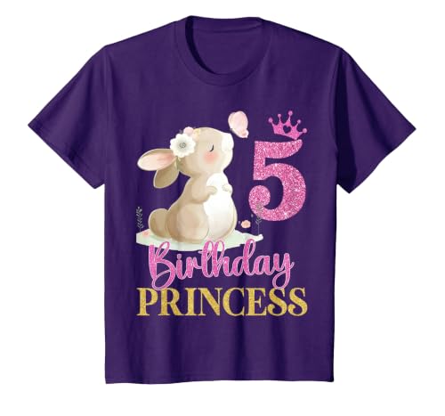 Kids 5th Birthday Rabbit Princess Girl Bunny 5 Years Old T-Shirt — design detail