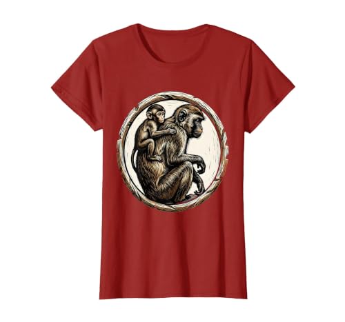 Mademark Baby Monkey Clinging to Mother's Back Design T-Shirt - Women - size chart