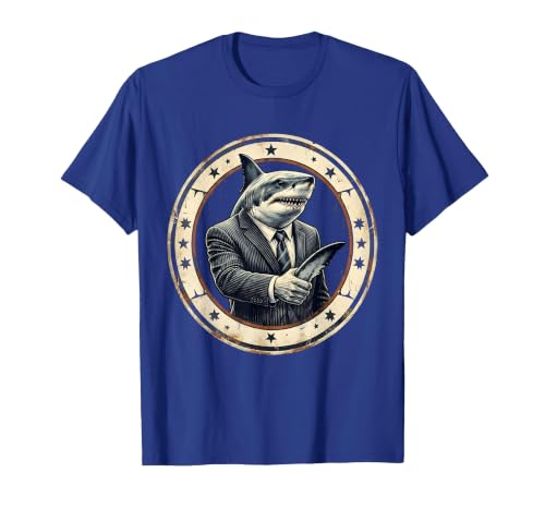 Mademark Shark Business Suit Handshake Funny Graphic T-Shirt - size chart