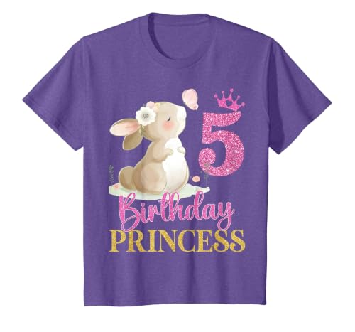 Kids 5th Birthday Rabbit Princess Girl Bunny 5 Years Old T-Shirt — design detail