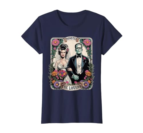 The Lovers Tarot Card Spooky Halloween Women Men The Monster Frankenstein and Bride The Lovers Tarot Card T-Shirt - size
