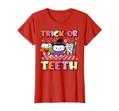 Halloween Shirts For Women Men Kids Boys Girls Halloween Dentist Trick Or Teeth Dental Costume Men Women T-Shirt - size chart