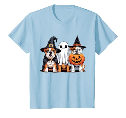 English Bulldog Halloween Funny Dog Lover Pumpkin Witch T-Shirt - size chart