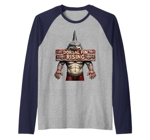 Mademark Dorsal Fin Rising Shark Men Graphic Design Raglan Baseball Tee - size chart