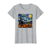 Teacher Halloween by K Halloween Pumpkin Starry Night Van Gogh Funny Art Teacher T-Shirt - size chart