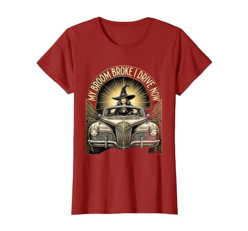 Mademark My Broom Broke I Drive Now Witch Halloween T-Shirt - size chart