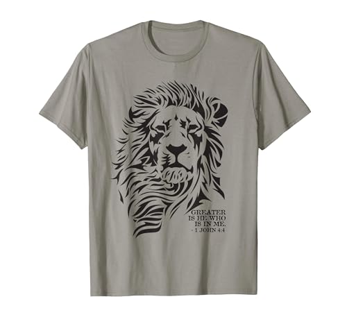 Christian Faith Apparel Lion of Judah Greater is He T-Shirt - size chart