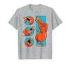 Cow and Chicken Red Guy Poses Collage Cartoon T-Shirt - size chart