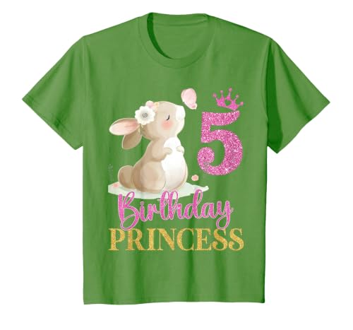 Kids 5th Birthday Rabbit Princess Girl Bunny 5 Years Old T-Shirt — design detail