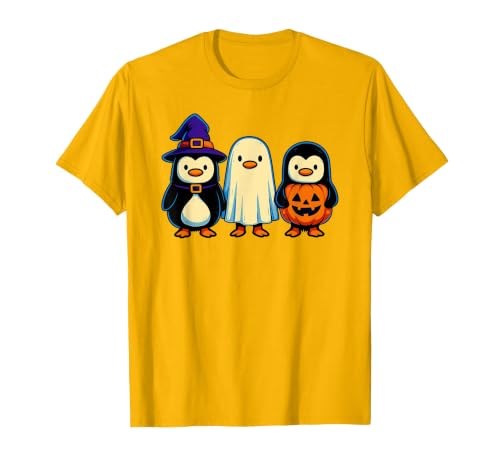 Nerrrdy Penguin Witch Ghost Pumpkin Men Women Kids Funny Halloween T-Shirt - size chart