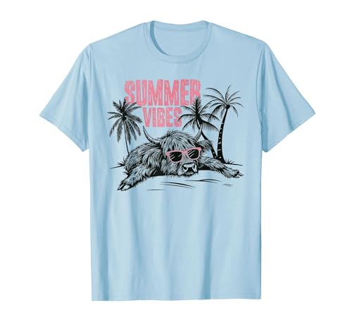 Summer vibes Highland cow t -shir t Summer Vibes Highland Cow T-Shirt - size chart
