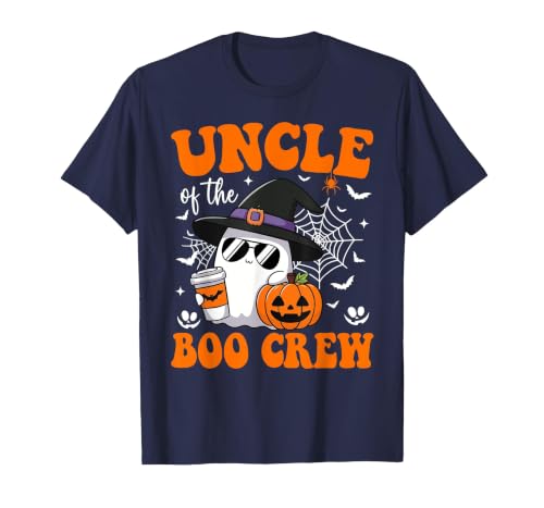 Halloween Family Matching Costume Boo Ghost Tee. Uncle Boo Crew Groovy Ghost Matching Family Halloween T-Shirt - size chart