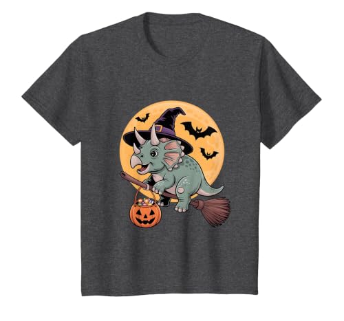 Triceratops Lover Dino Halloween Party Wear Triceratops Witch Hat Pumpkin Halloween Costume Men Women T-Shirt - size chart