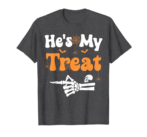 She's My Trick He's My Treat Halloween Couple Tees He's My Treat Skeleton Couples Matching Couple Halloween T-Shirt - size