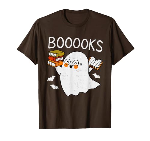 Halloween Tees for Women Men Kids Booooks Ghost Reading Halloween Library Librarian Teacher T-Shirt - size chart