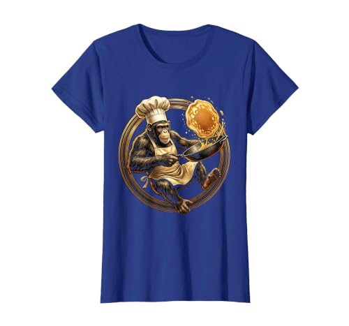 Mademark Funny Monkey Chef Flipping Pancakes Graphic Tee T-Shirt - Women - size chart