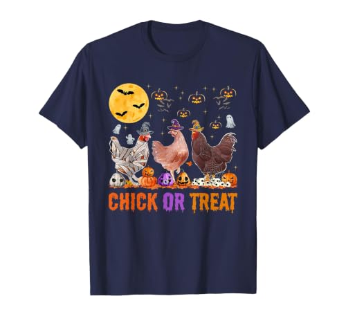 Autumn Pumpkin Chicken Halloween Chicken Farm Fall Halloween Chicken Pumpkin Chick Or Treat Spooky T-Shirt - size chart