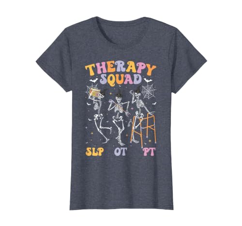 Speech Occupational Physical Therapy Halloween Therapy Squad SLP OT PT Halloween Speech Physical Skeleton T-Shirt - size