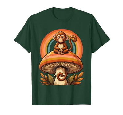 Monkey Perched on Giant Mushroom Illustration T-Shirt - Men