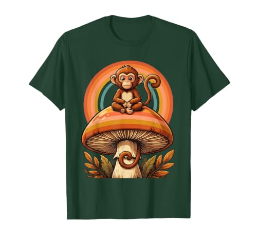 Mademark Monkey Perched on Giant Mushroom Illustration T-Shirt - Men - size chart