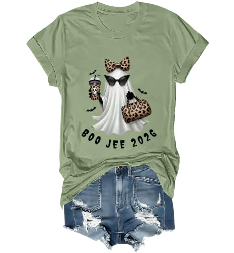 WQFQW Boo JEE 2026 Ghost Funny Halloween Leopard Print Ghost Shirt for Women - size chart