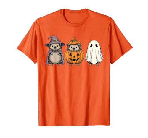 Funny Retro Hedgehog Halloween Witch Spooky Ghost Hedgehog Lover Pumpkin Halloween T-Shirt - size chart