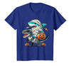 Funny Shark Dinosaur Halloween Kids Boys Tees Shark Riding Dinosaur T-rex Funny Halloween Pumpkin Boys Kid T-Shirt - size