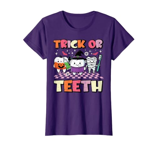 Halloween Shirts For Women Men Kids Boys Girls Halloween Dentist Trick Or Teeth Dental Costume Men Women T-Shirt - size chart