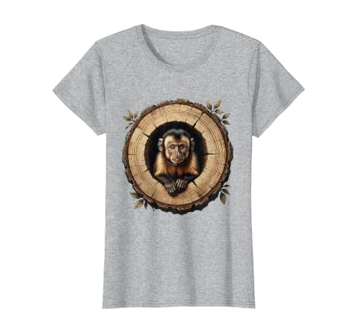 Mademark Capuchin Monkey in Hollow Log Illustration T-Shirt - Women - size chart
