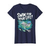 Swim Lover Halloween Custom Tee For Swimmers Kids Halloween Skeleton Swimming Swim for Your Life Swimmers Dad T-Shirt - size