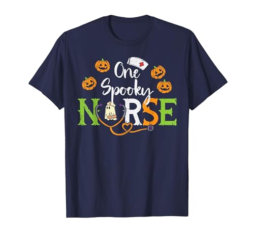 Halloween Nurse Shirts For Women Scrub Costumes One Spooky Nurse Ghost Stethoscope Halloween Costume Nursing T-Shirt - size