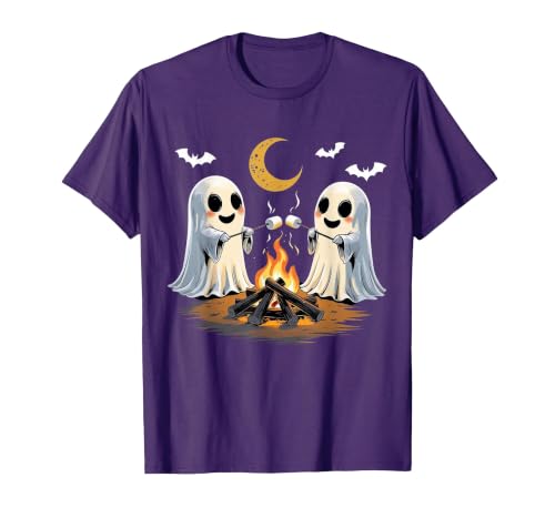 Halloween Tees and Spooky Ghosts Designs Ghosts Roasting Marshmallows Halloween Night Cute Novelty T-Shirt - size chart