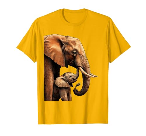 Mademark Mama Elephant Nudging Baby With Trunk Illustration T-Shirt - Men - size chart