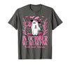 Arich.Tee's Breast Cancer Awareness Ghost in October We Wear Pink Breast Cancer Witch Ghost Halloween T-Shirt - size chart