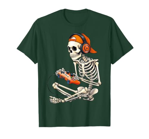 Halloween Skeleton Shirts for Gamers Men Boys Kids Halloween Skeleton Gamer Video Gaming Boys Men Kids Funny T-Shirt - size
