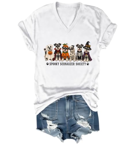 WQFQW Spooky Schnauzer Society Halloween Shirt Terrifying Halloween T-Shirt - size chart