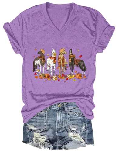 Niaday Fall Horse Shirt Men Women Graphic Short Sleeve T-Shirt Tee, Fall Season Horses Horse Lover Shirt - size chart