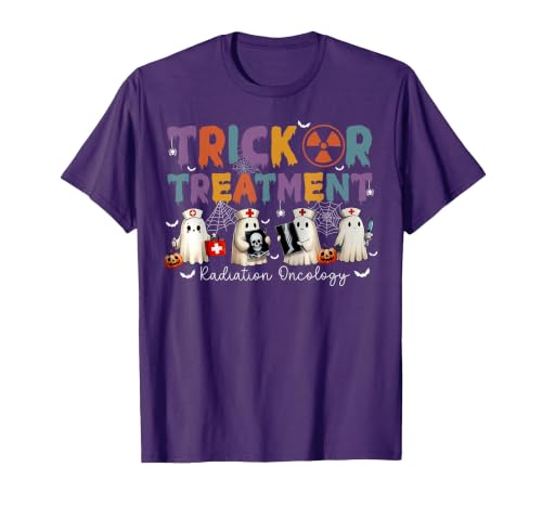 Radiation Oncology Therapist Halloween Costume Trick Or Treatment Radiation Oncology Halloween Rad Therapy T-Shirt - size