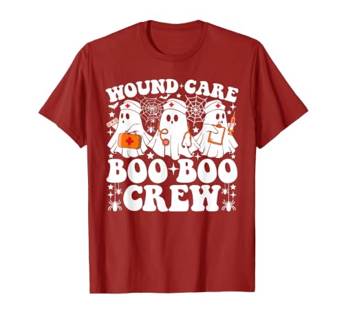 Wound Care Nurse Boo Boo Crew Halloween Wound Care Boo Boo Crew Nurse Funny Ghost Halloween Nurse T-Shirt - size chart