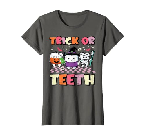 Halloween Shirts For Women Men Kids Boys Girls Halloween Dentist Trick Or Teeth Dental Costume Men Women T-Shirt - size chart