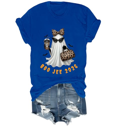 WQFQW Boo JEE 2026 Ghost Funny Halloween Leopard Print Ghost Shirt for Women - size chart