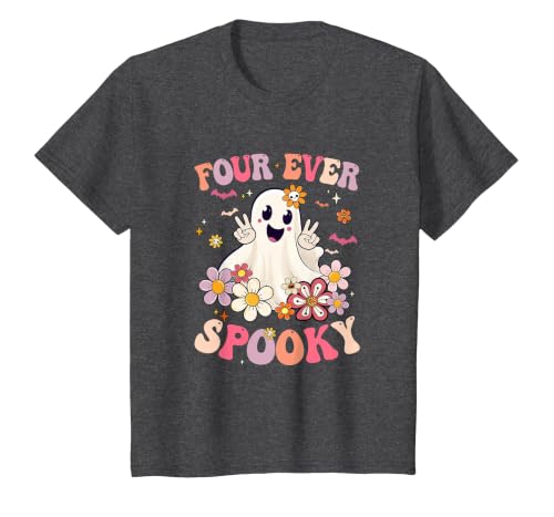 4th Birthday Party Halloween Costume Four Ever Spooky Halloween 4Th Birthday Party Decorations T-Shirt - size chart