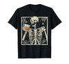 Funny Skeleton Drinking Bourbon Whiskey Halloween Alcoholic T-Shirt - size chart
